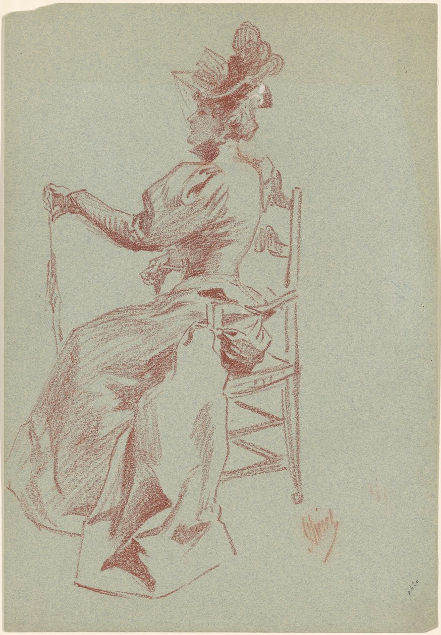 Elegant dam som sitter i en stol av Jules Cheret