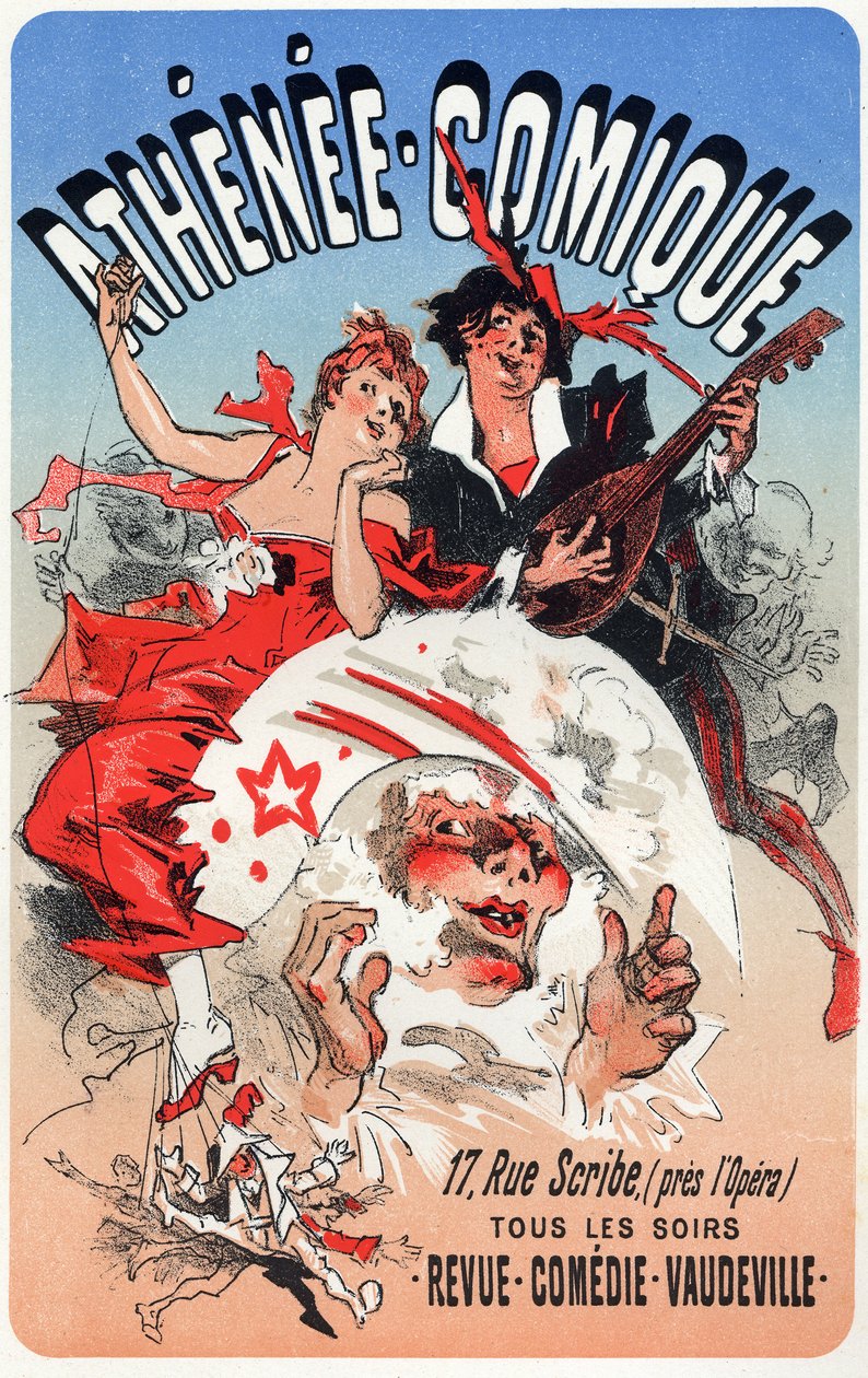 Underhållning. The Athenee Comique, teater i paris. Affisch av Jules Cheret, Frankrike, ca 1870-80 (affisch) av Jules Cheret