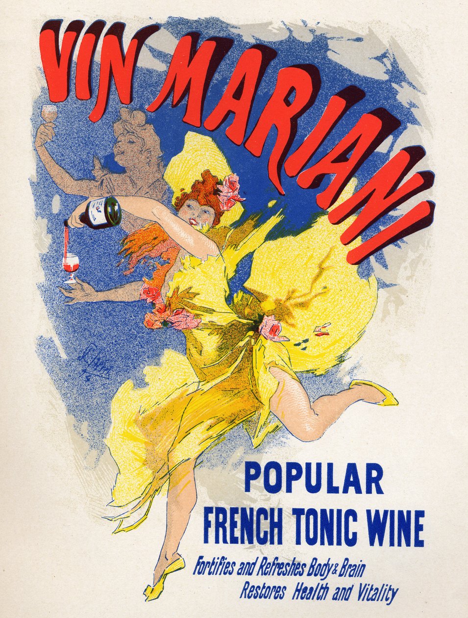 Mat och dryck. Mariani French Tonic Wine (första kokavinet). Affisch av Jules Cheret (1836-1932), Frankrike av Jules Cheret