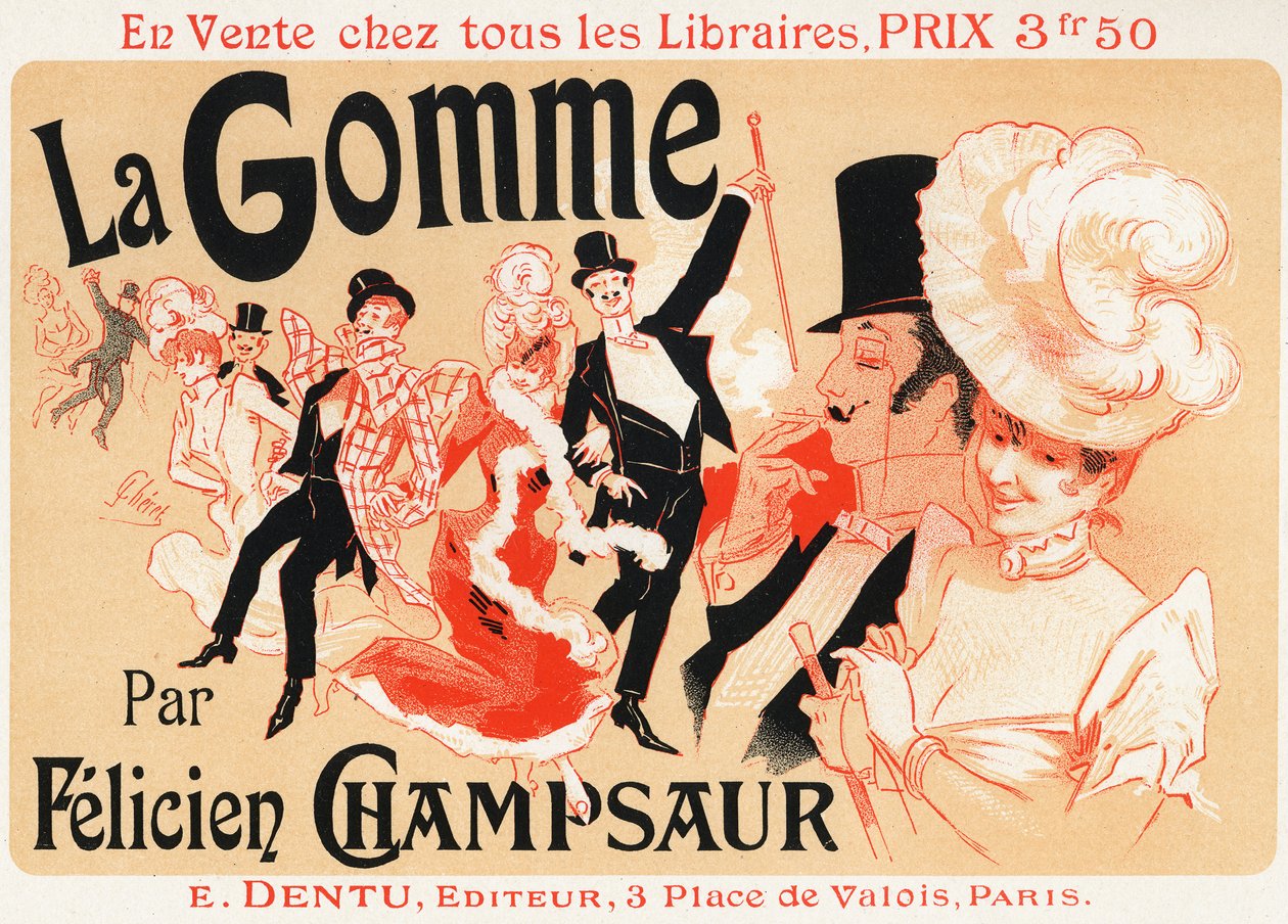 Livsstil. Bal i Paris. Affisch av Jules Cheret för pjäsen: La Gomme, av Felicien Champsaur, ca 1889. (affisch) av Jules Cheret