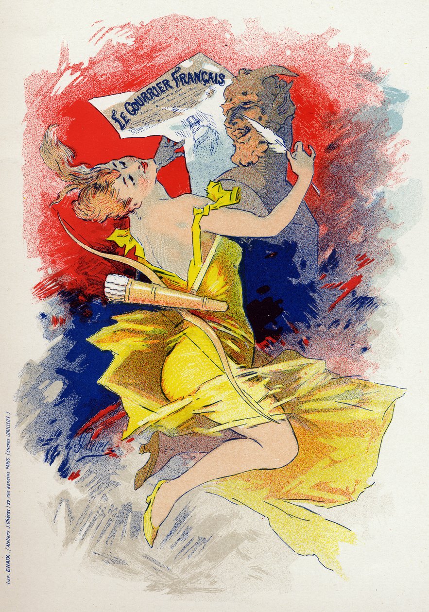 Litteratur. Tidningen Le Courrier Francais. Allegori av Jules Cheret, Frankrike, ca 1890 (affisch) av Jules Cheret