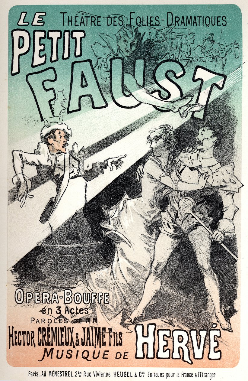 Musik. Den lille Faust, operett av Herve. Affisch av Jules Cheret för en representation i Paris av Jules Cheret