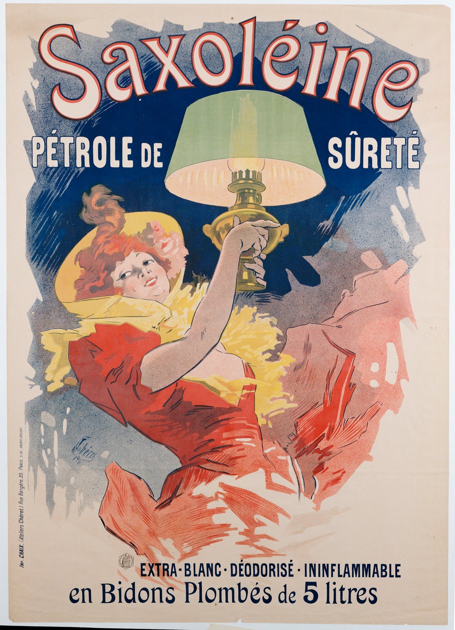 Affischreklam "Saxoleine", säkerhetslampolja, 1901 av Jules Cheret