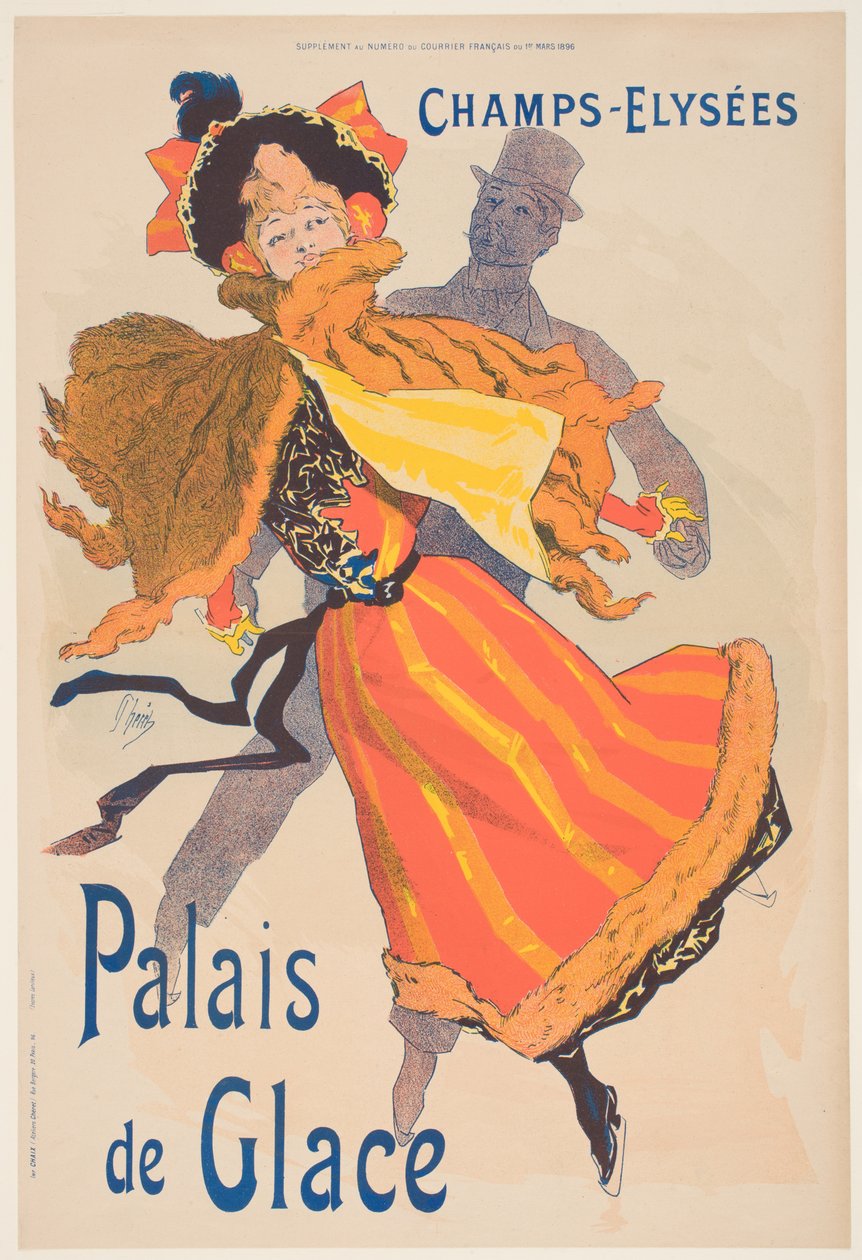 Poster advertising the Palais de Glace, Champs Elysees  av Jules Cheret