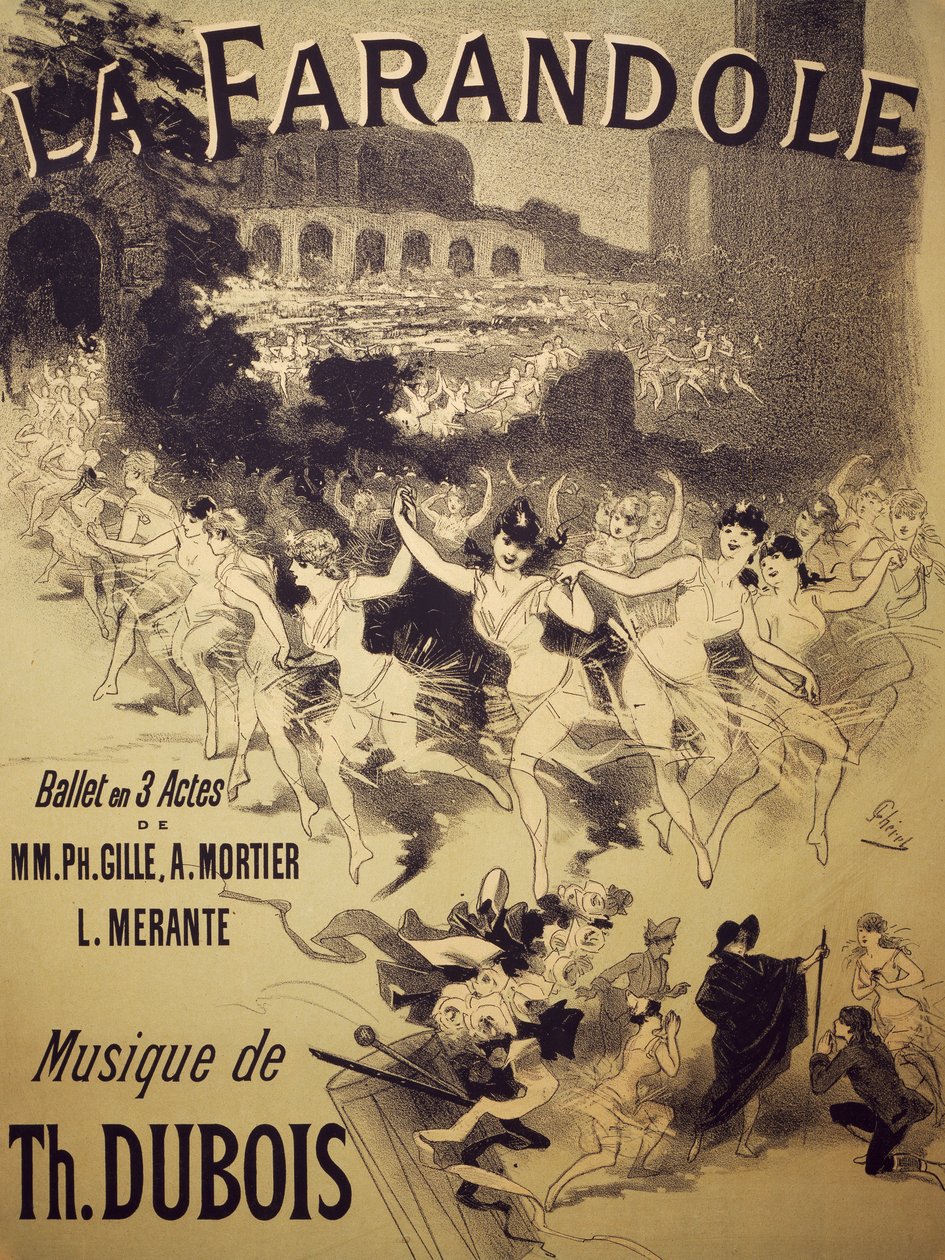 Affisch för La Farandole, balett av Gille, Mortier och Merante, musik av Dubois, Theatre National de l
