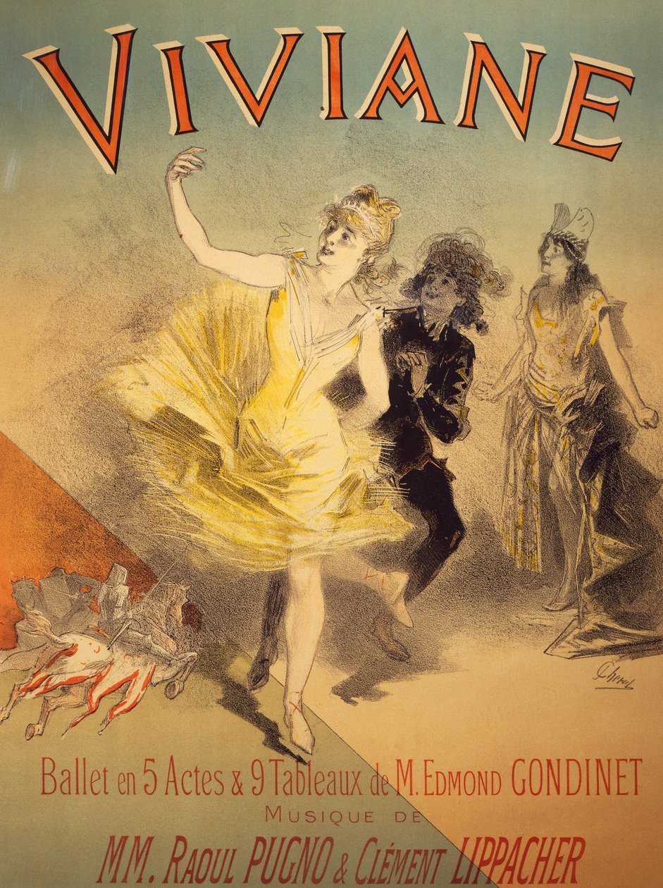 Affisch för Viviane, balett av Edmond Gondinet, musik av Raoul Pugno och Clement Lippacher av Jules Cheret