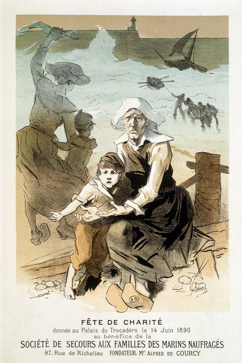 Affisch för ett firande av välgörenhet som gavs i Palais du Trocadéro den 14 juni 1890 till förmån för Society of Relief to the Familys of Shipwrecked sjömän - i "" The masters of the poster"", av Jules Chéret av Jules Cheret