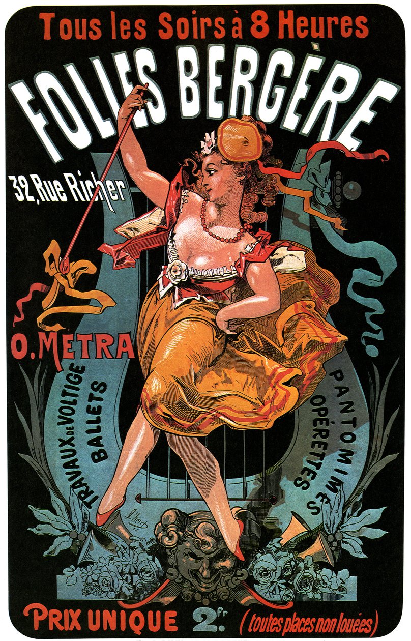 Affisch för Folies-Bergere 1874 av Jules Cheret (1836-1932) - aerobatic works, balletter, pantomimer, operetter, dans, dansare, music hall (music hall), gay Paris, Paris by night - av Jules Cheret