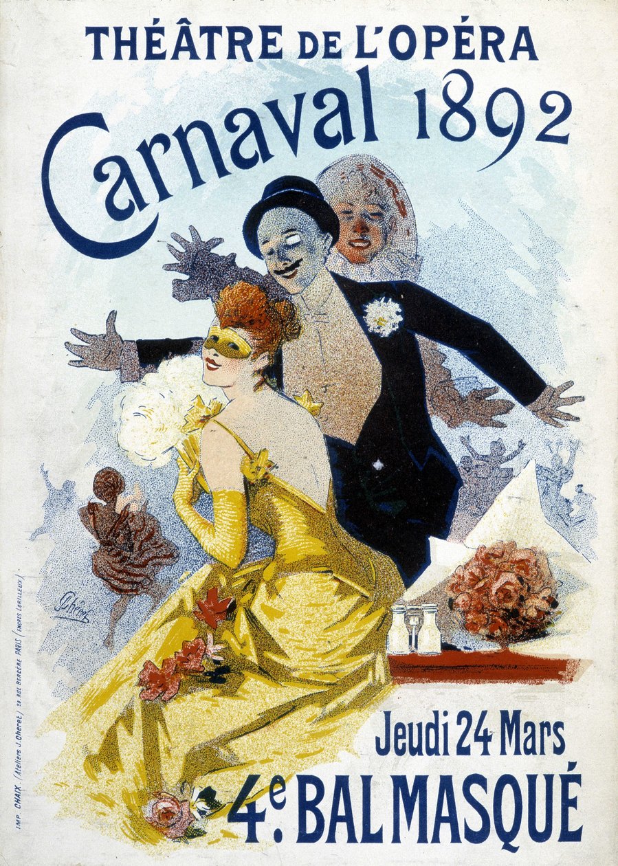 Affisch av Cherret för karnevalen 1892 på operaen. av Jules Cheret