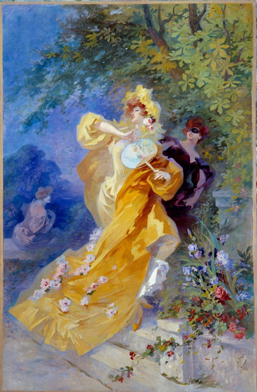 Den gula dominomålningen av Jules Cheret (1836-1932) Nice från 1900-talet, Musee Cheret av Jules Cheret