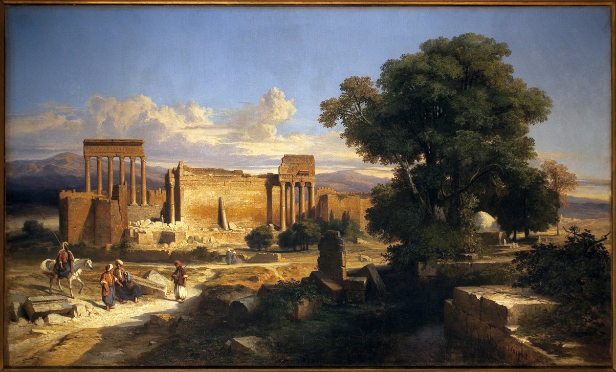 Ruinerna av Balbeck (eller Baalbek, Baalbec, antika Heliopolis, nuvarande Libanon). Målning av Jules Coignet (1798-1860), Olja på duk av Jules Coignet