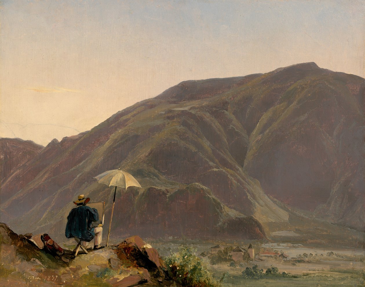 Vy över Bozen med en målare av Jules Coignet