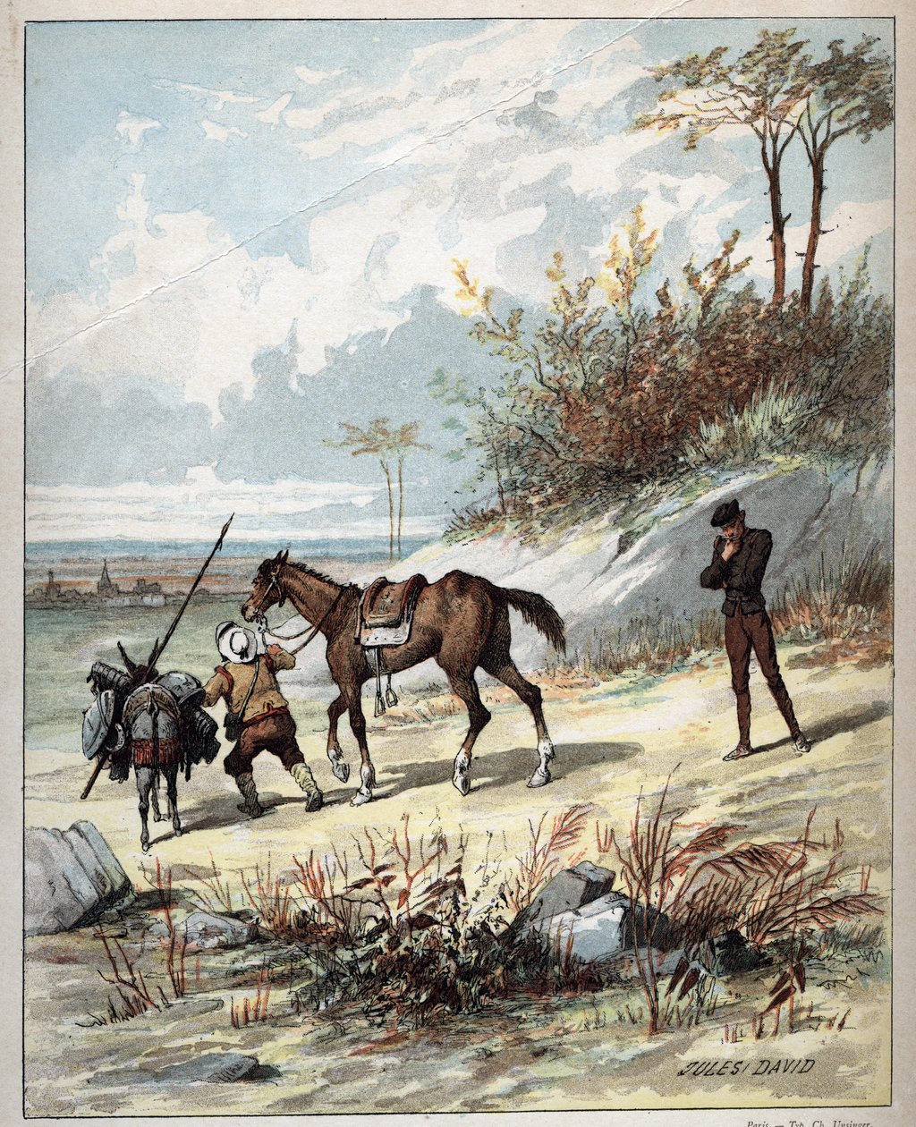 Don Quijote och Sancho Panza - Illustration av Jules David (1808Ð1892) från Histoire de Don Quixote (Don Quijote) - 1887 - av Miguel de Cervantes Saavedra (1547-1616) - av Jules David
