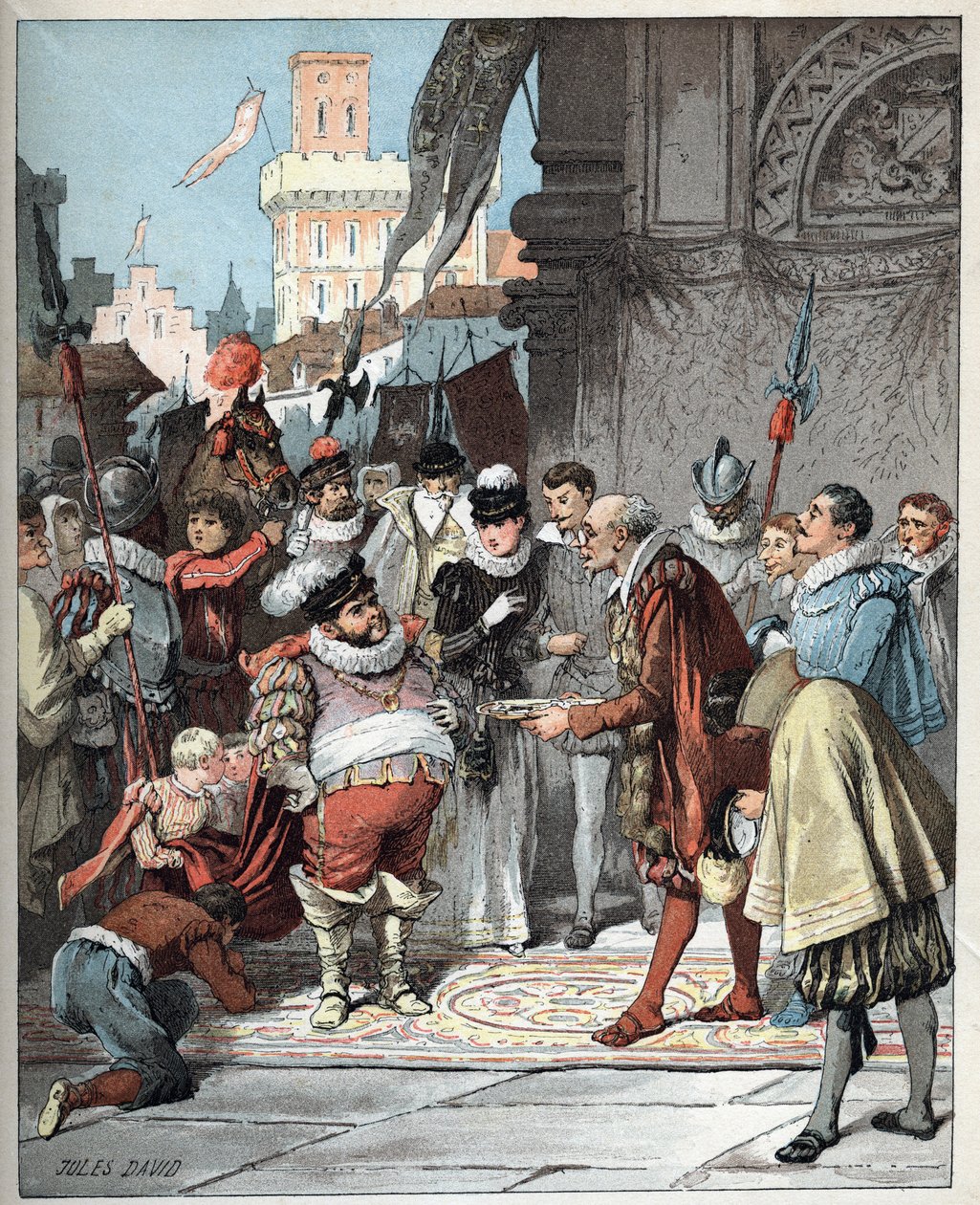 - Illustration av Jules David (1808-1892) från Histoire de Don Quixote (Don Quixote) - 1887 - av Miguel de Cervantes Saavedra (1547-1616) - av Jules David