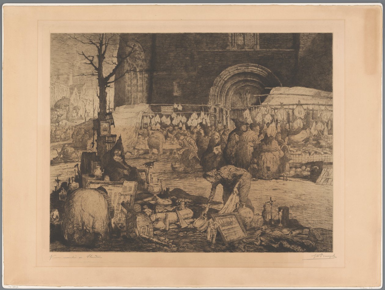 Utsikt över en marknad i Flandern Vieux marché en Flandre (titel på objekt) av Jules De Bruycker (signed by artist)