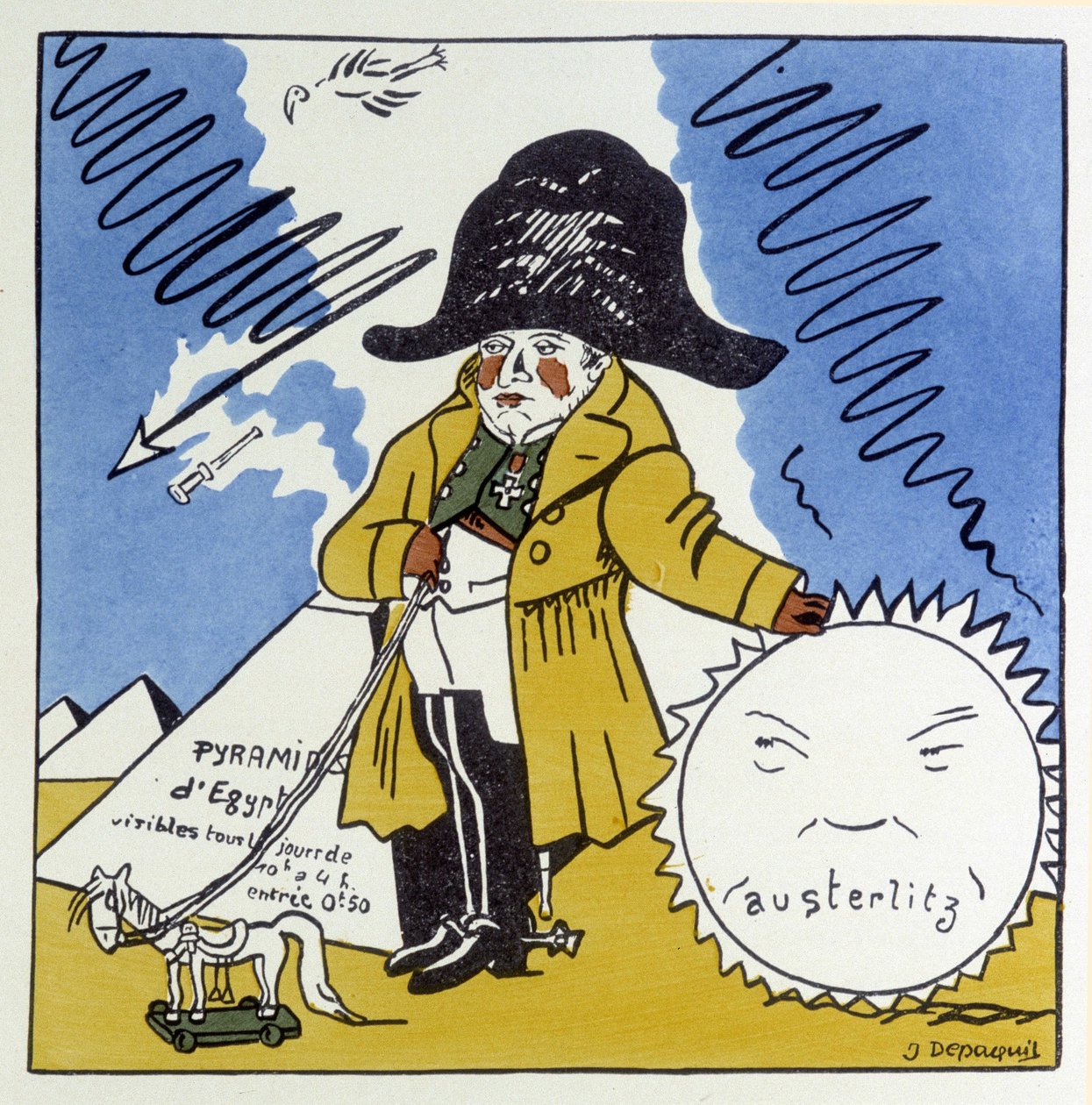 Austerlitz, Jena, Wagram: Karikatyr på Napoleon 1:a - i "" Histoire de France"" av Jules Depaquit, ill. själv, red. Jonquieres, Paris av Jules Depaquit