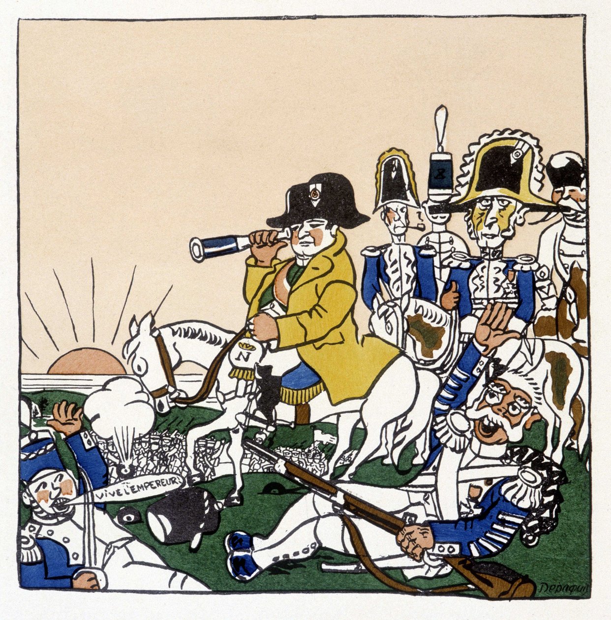 Napoleon vid slaget vid Austerlitz (1805) - i "Histoire de France" av Jules Depaquit, ill. själv, red. jonquières, Paris av Jules Depaquit
