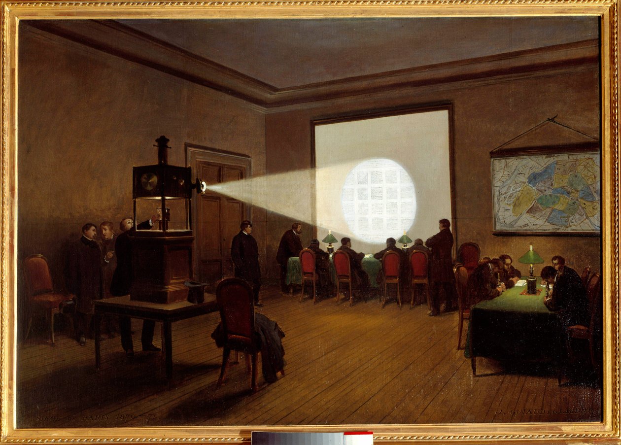 Visning av mikrofilmer på central telegrafi i november 1870 Målning av Jules Didier av Jules Didier