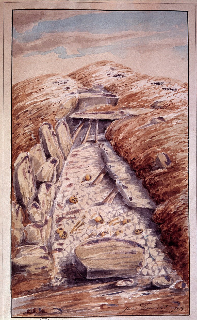 Förhistoria: Dolmen of Etang-la-Ville (Yvelines), Akvarell av Jules Dumoutet (1815-1880) av Jules Dumoutet