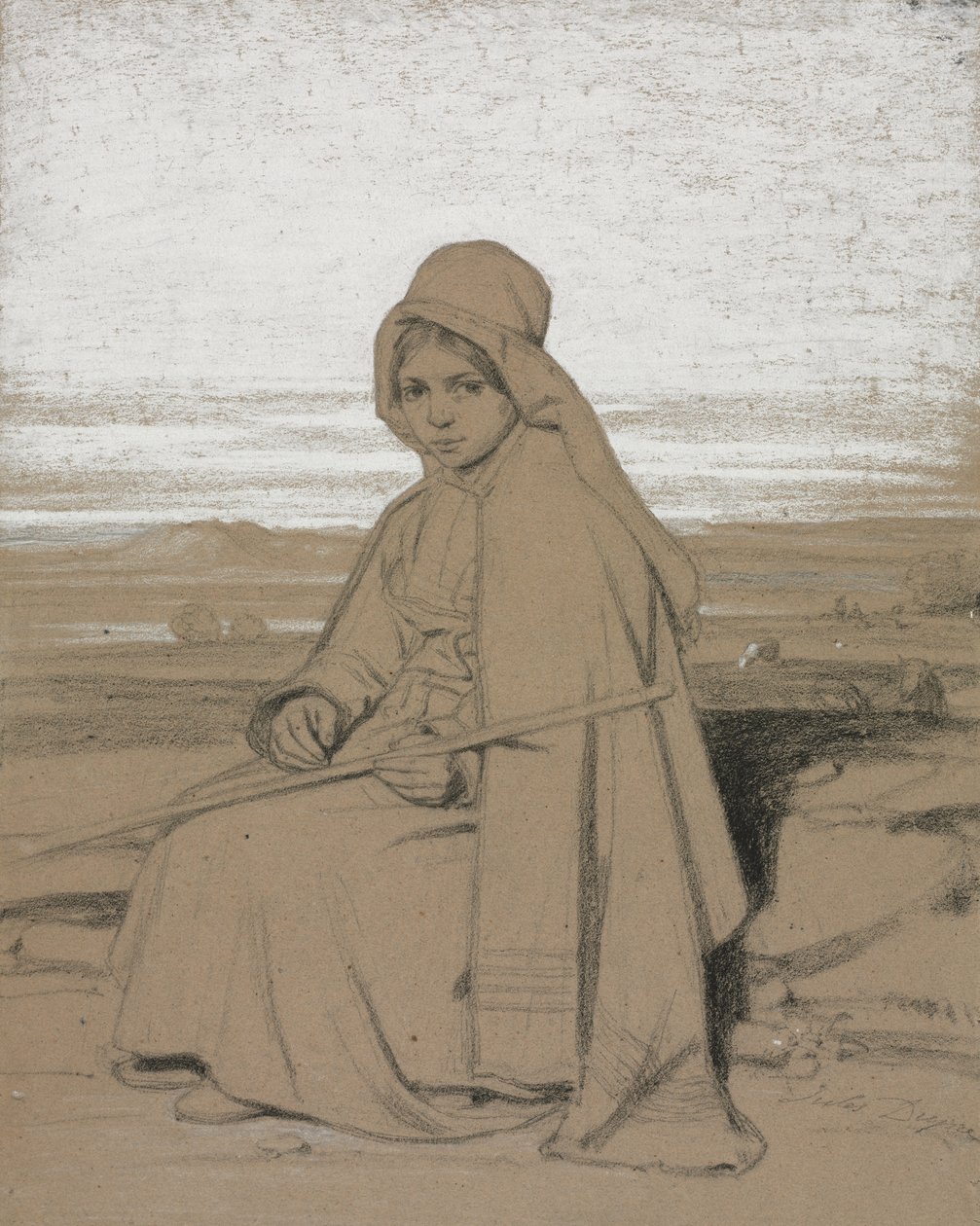 En sittande herdinna av Jules Dupré