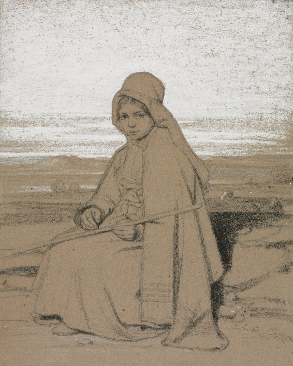 En sittande herdinna, 1800-talet. av Jules Dupré