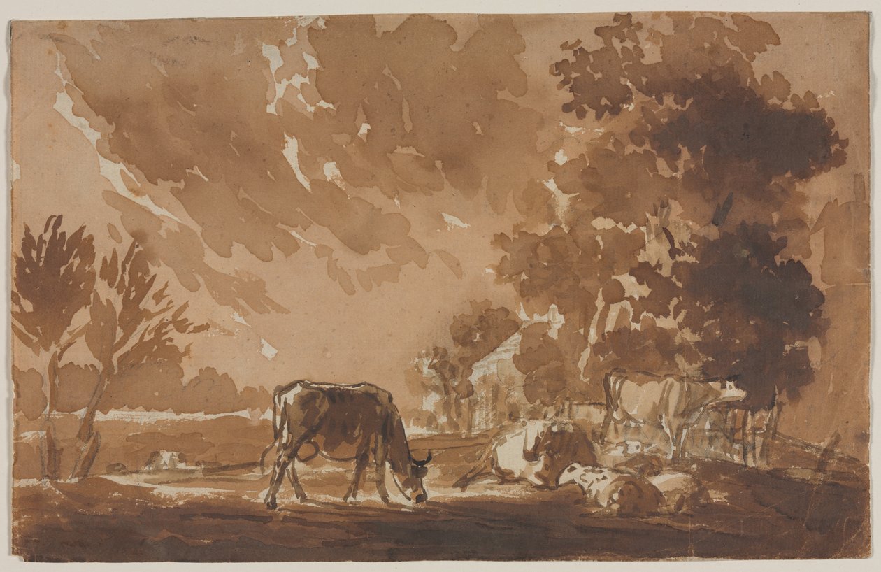 Landskap med boskap, andra eller sista tredje 1800-talet. av Jules Dupré