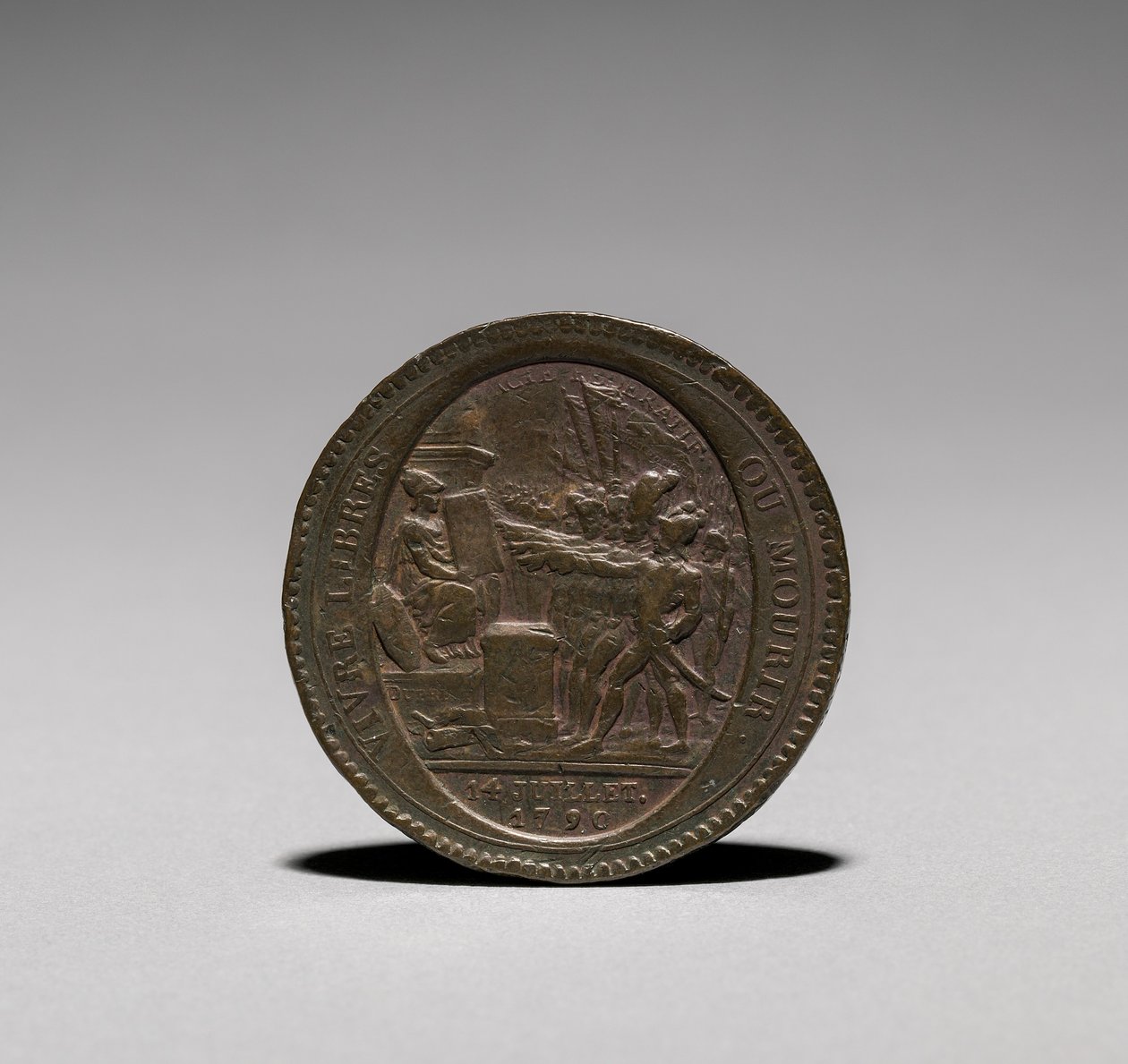 Medalj: Fem solar utgivna av Monneron Brothers, Paris, 1792 på framsidan. av Jules Dupré