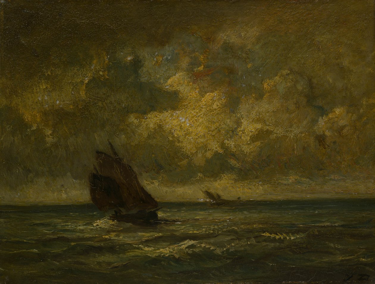 Två båtar i en storm av Jules Dupré