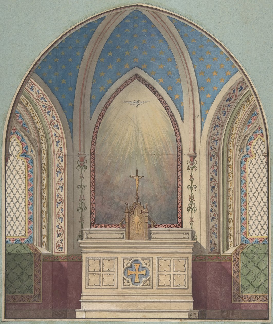 Design för Altar, Saint Clotilde, andra hälften av 1800-talet. Skapare: Jules-Edmond-Charles Lachaise, Eugène-Pierre Gourdet. av Jules Edmond Charles Lachaise and Eugène Pierre Gourdet