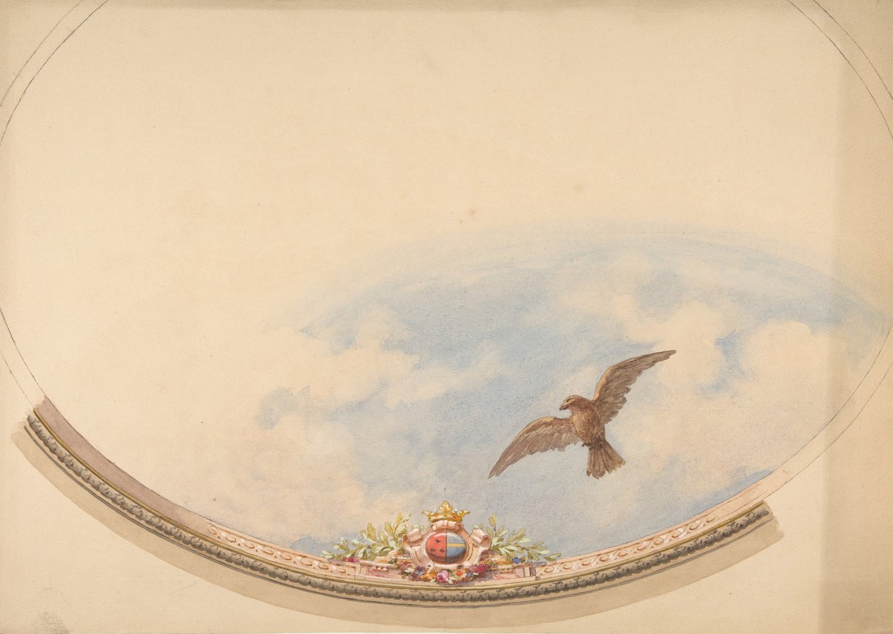 Design för ett tak målat med moln och en skyhög örn, andra hälften av 1800-talet. Skapare: Jules-Edmond-Charles Lachaise, Eugène-Pierre Gourdet. av Jules Edmond Charles Lachaise and Eugène Pierre Gourdet