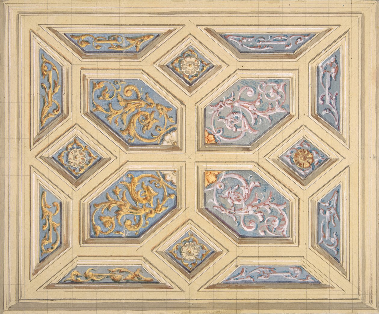 Design för ett inkapslat tak dekorerat med rinceaux, 1840-97. Skapare: Jules-Edmond-Charles Lachaise, Eugène-Pierre Gourdet. av Jules Edmond Charles Lachaise and Eugène Pierre Gourdet