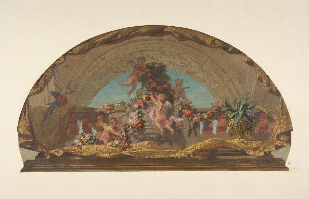 Design för dekoration av en lunett på trappan, Hôtel de Pless, Berlin, andra halvan av 1800-talet Skapare: Jules-Edmond-Charles Lachaise, Eugène-Pierre Gourdet. av Jules Edmond Charles Lachaise and Eugène Pierre Gourdet