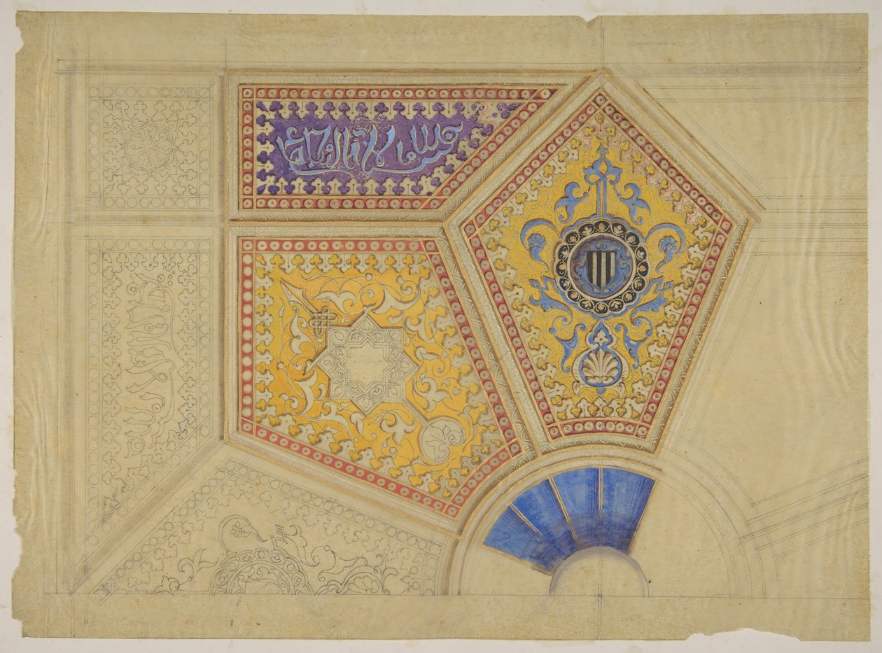 Design för målad utsmyckning av ett inkapslat tak, andra hälften av 1800-talet. Skapare: Jules-Edmond-Charles Lachaise, Eugène-Pierre Gourdet. av Jules Edmond Charles Lachaise and Eugène Pierre Gourdet