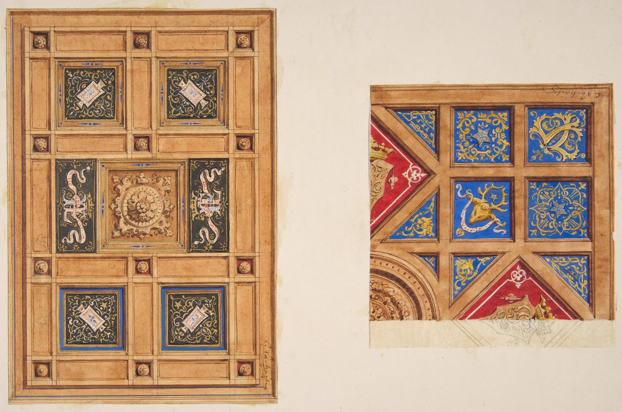 Två mönster för paneltak med målad dekor, 1800-tal. Skapare: Jules-Edmond-Charles Lachaise, Eugène-Pierre Gourdet. av Jules Edmond Charles Lachaise and Eugène Pierre Gourdet
