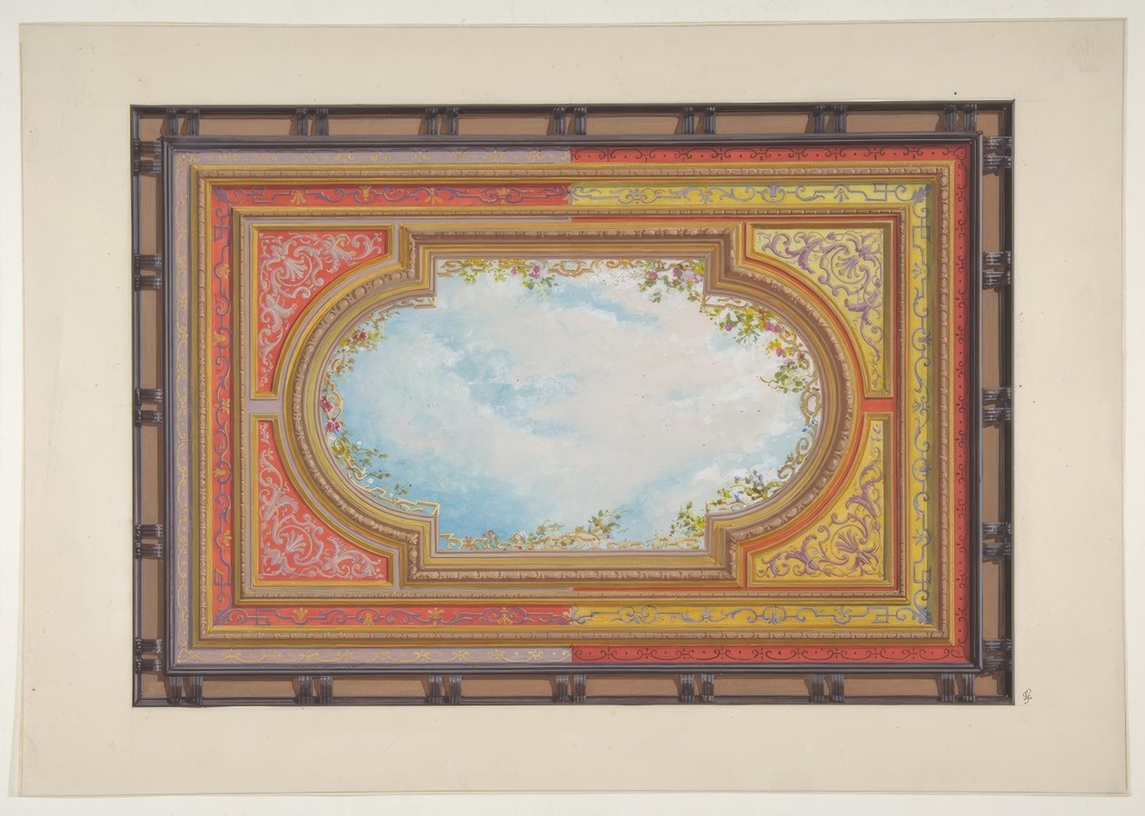 Design för ett tak målat med trompe loeil moln av Jules Edmond Charles Lachaise