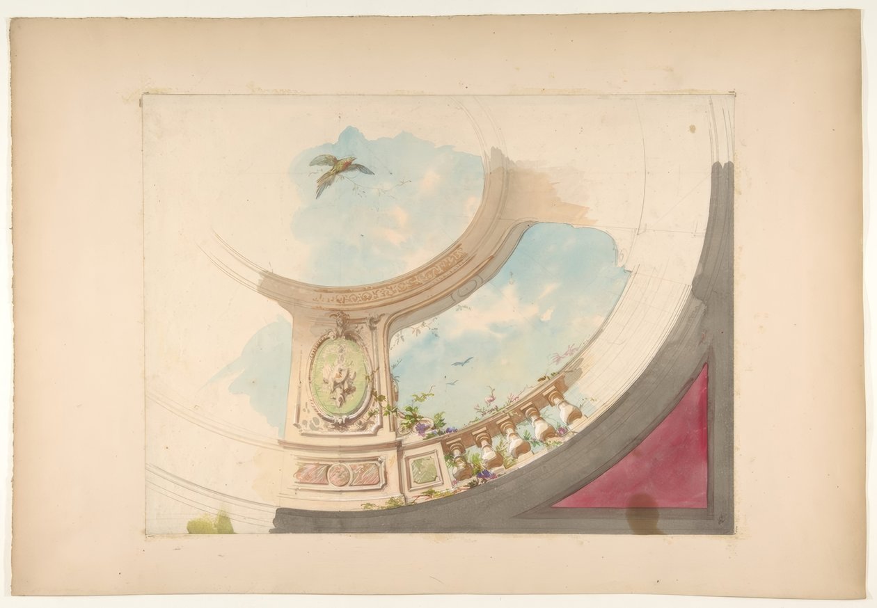 Design för ett tak med trompe loeil balustrad och himmel av Jules Edmond Charles Lachaise