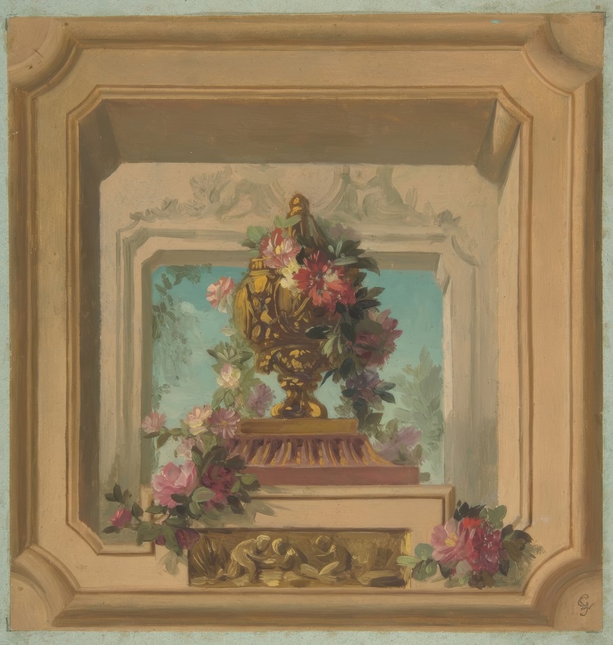 Trompe loeil design för ett tak av Jules Edmond Charles Lachaise