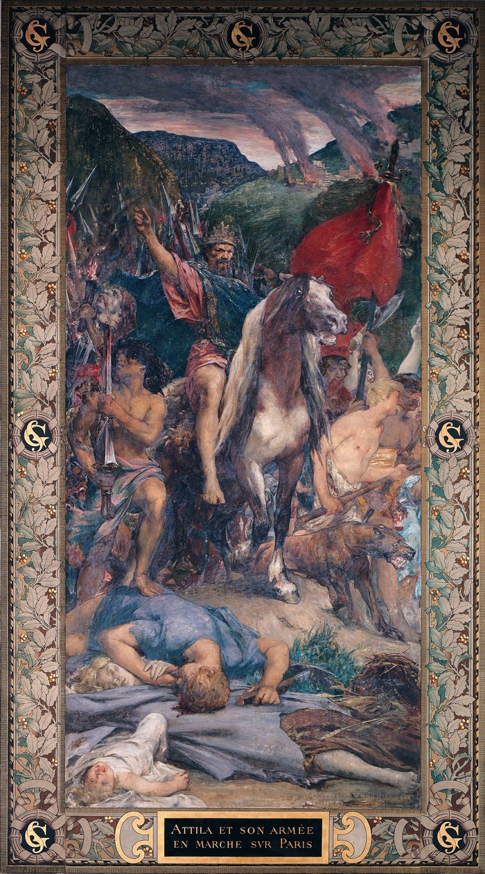 Attila (c.406-453) och hans armé marscherar mot Paris av Jules Elie Delaunay