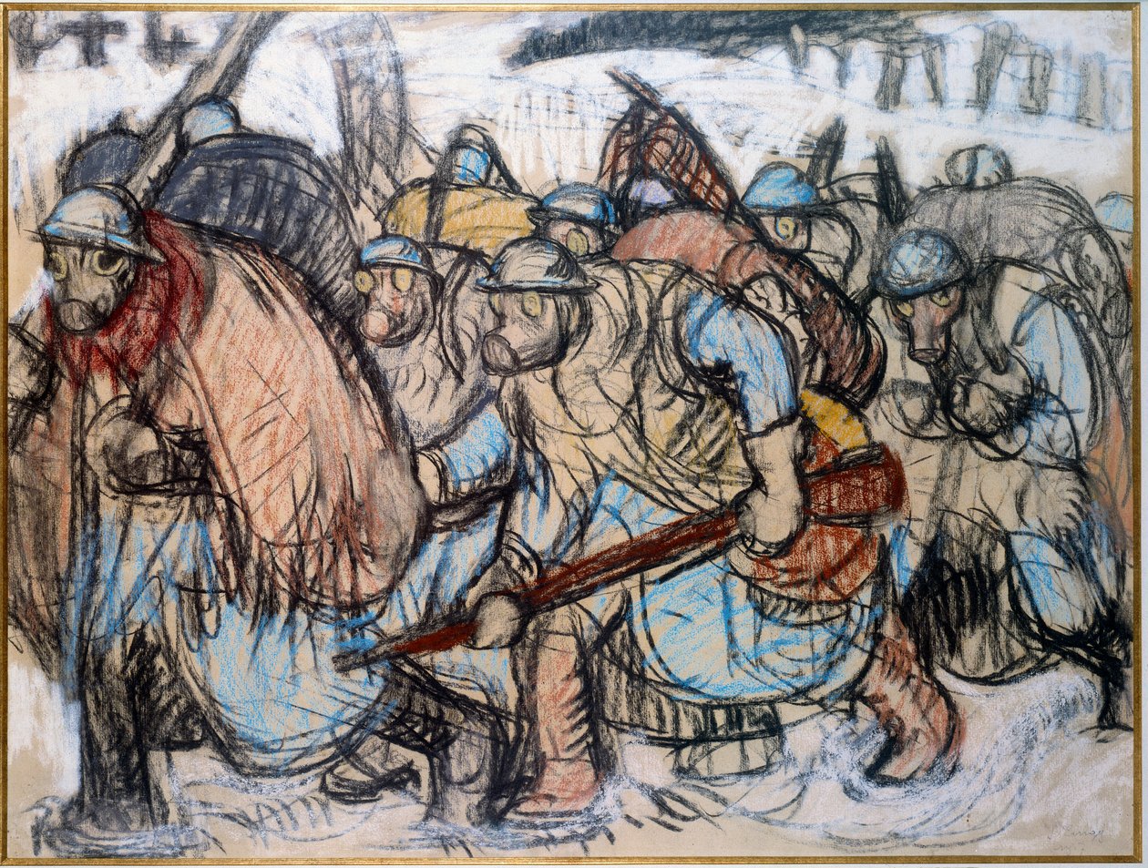 Första världskriget: "" Soldater som bär en gasmask "". Zingg, Jules Emile (1882-1942) av Jules Emile Zingg