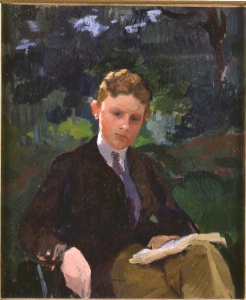 Porträtt av Marcel Renoux i åldern cirka 13 eller 14, läsning av Jules Ernest Renoux