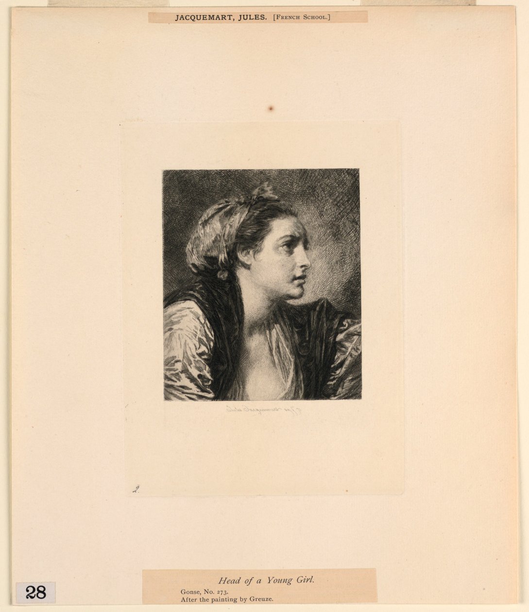 Head of a Young Girl, från "Etchings of Pictures in the Metropolitan Museum, New York" av Jules Ferdinand Jacquemart
