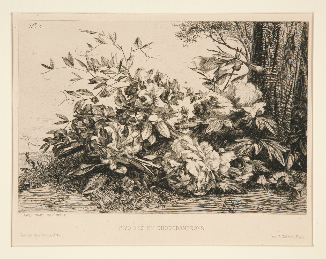 Pioner och Rhododendron av Jules Ferdinand Jacquemart