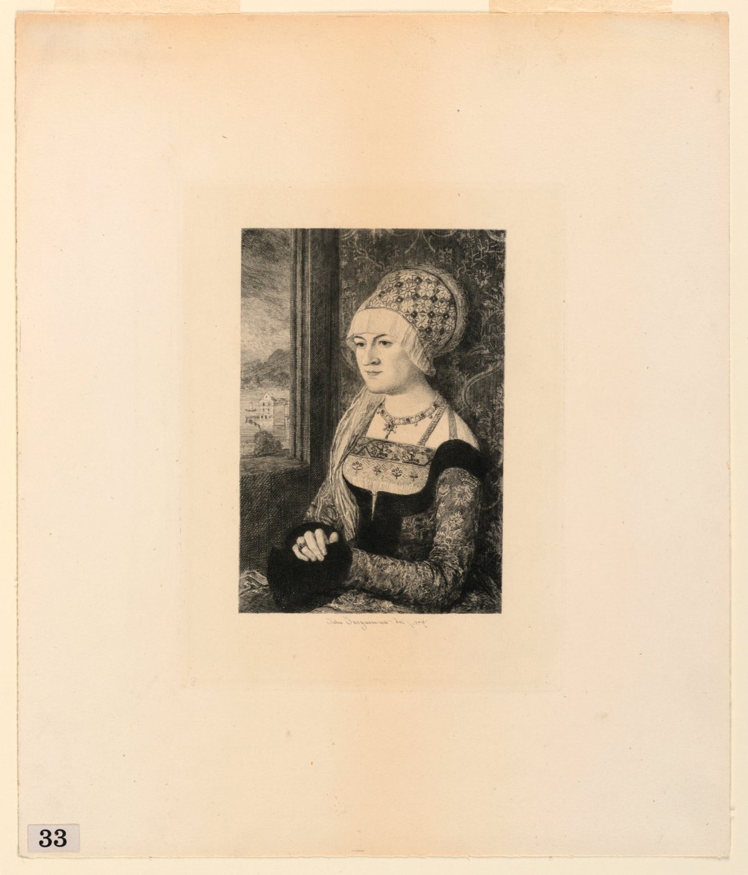 Porträtt av en ung kvinna, från "Etchings of Pictures in the Metropolitan Museum, New York" av Jules Ferdinand Jacquemart