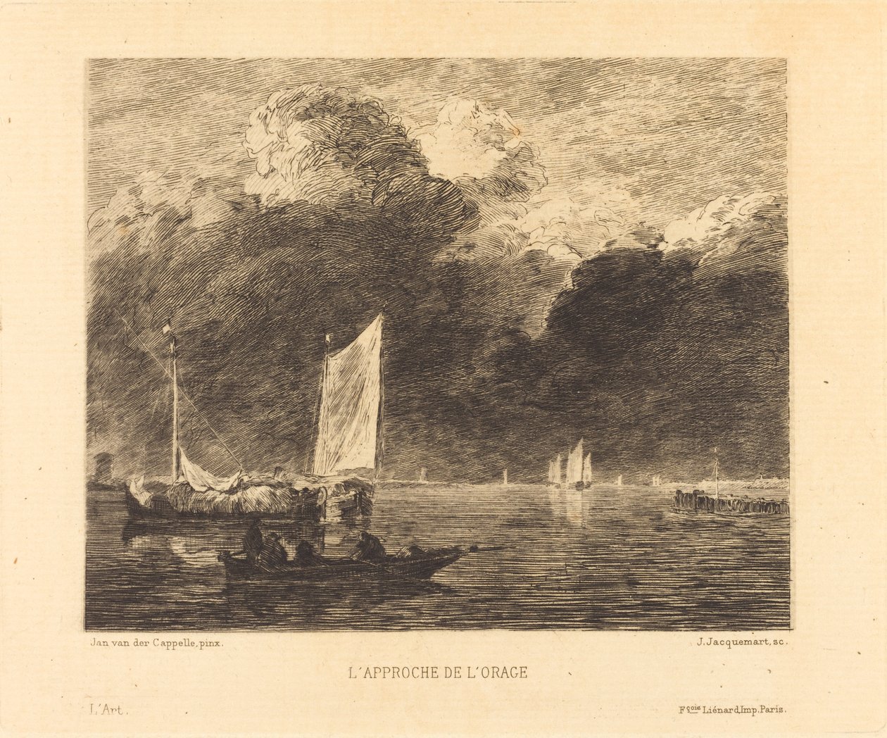 Stormen närmar sig av Jules Ferdinand Jacquemart after Jan van de Cappelle