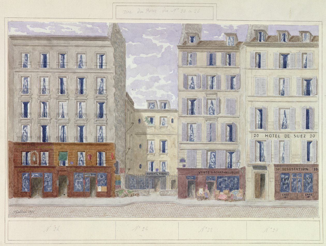 No.20 to No.26 rue du Four, Paris, Frankrike, 1893 (wc på papper) av Jules Gaildrau