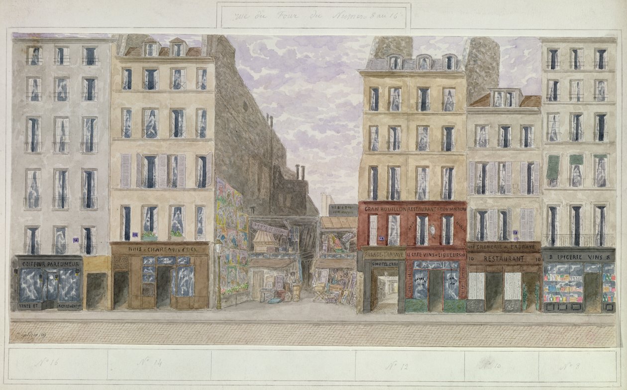 No.8 to No.16 rue du Four, Paris, Frankrike, 1893 (wc på papper) av Jules Gaildrau