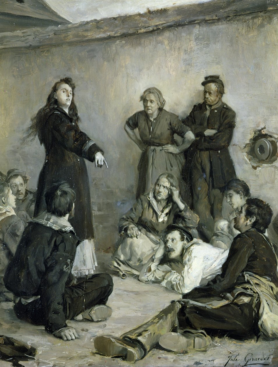 Louise Michel (1830-1905) Talking to the Communards (olja på duk) av Jules Girardet