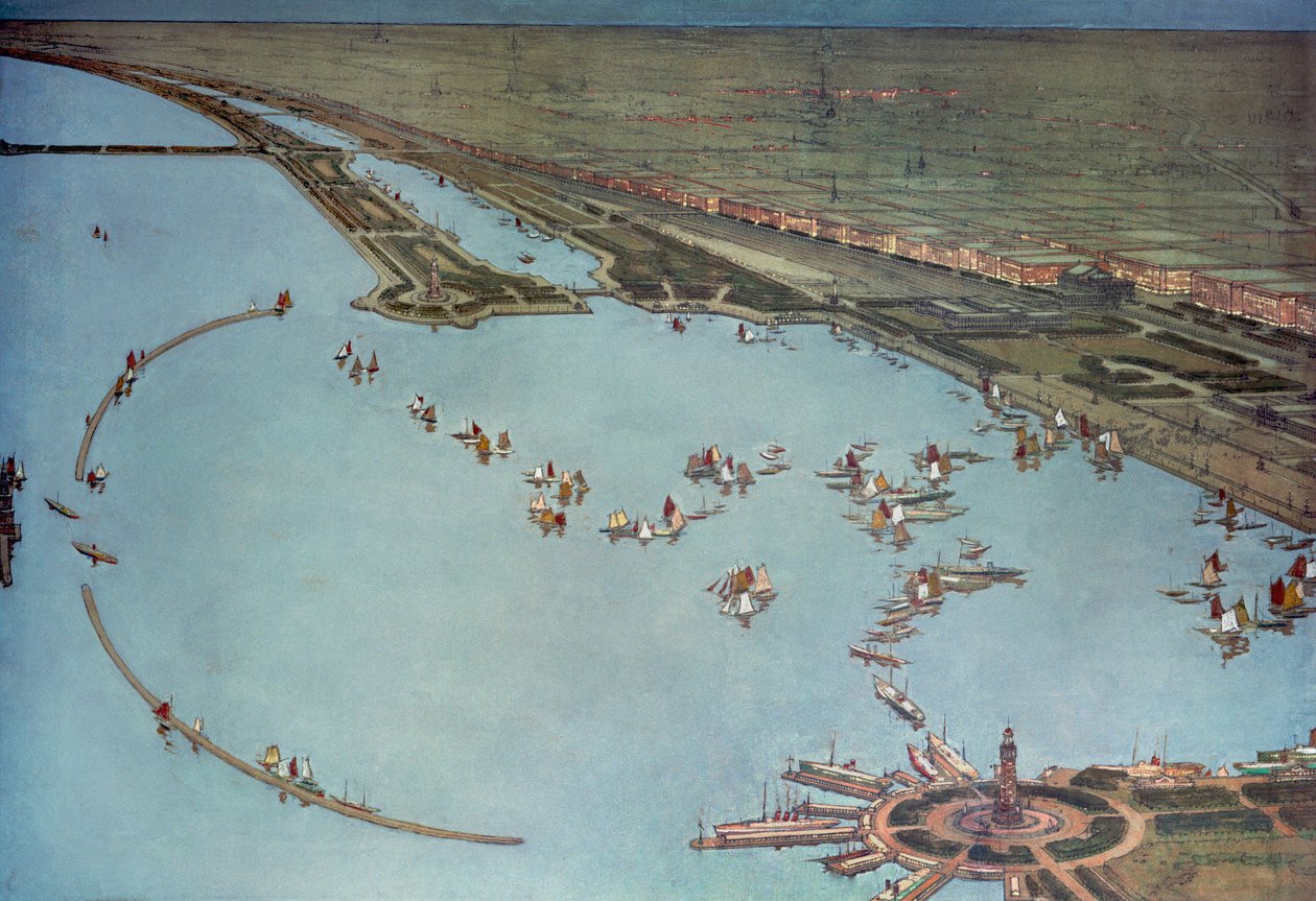 Fågelperspektiv på natten i Grant Park, Chicago av Jules Guerin