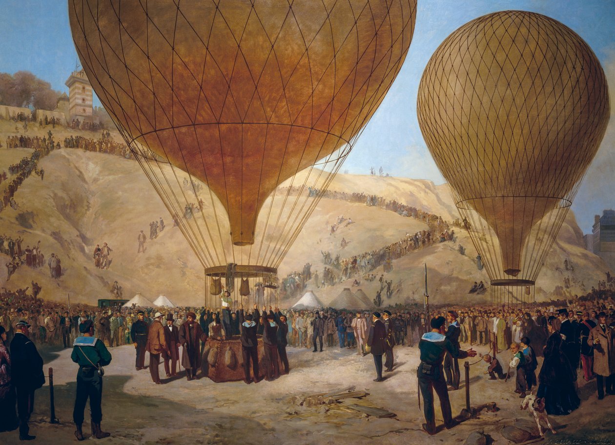 Leon Gambetta åker på Armand-Barbes luftballong under belägringen av Paris, från Place Saint-Pierre till Montmartre den 7 oktober av Jules and Guiaud Jacques Didier