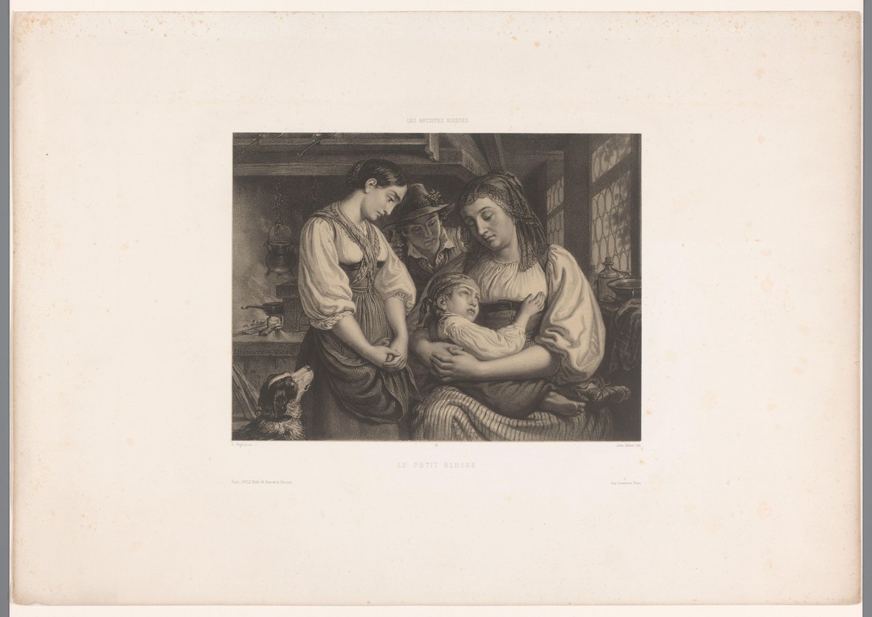 Mamma med skadat barn skott Le petit blessé (titel på objekt) Schweiziska artister (serietitel) Les artistes Suisses (serietitel på objekt) av Jules Hébert